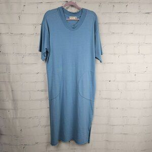 Back Beat Dress Easy Organic Cotton Blue Midi Dress Womens M L Resort Vacation